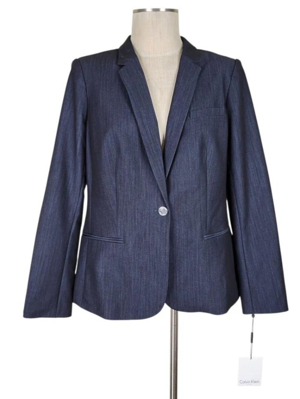 Calvin Klein Blazer Women Size 14 Gray Single Vent 3 Pockets 1 Button Lined New - Picture 2 of 15
